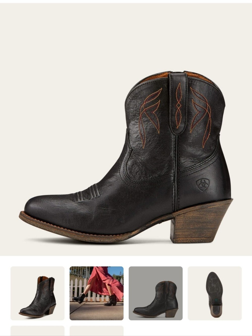 Ariat Darlin Western Boots -Black Leather Western Zip Boots with Stiching